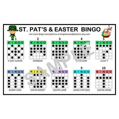 St Patricks Day And Easter Holiday Bingo Card Patterns For Really Fun