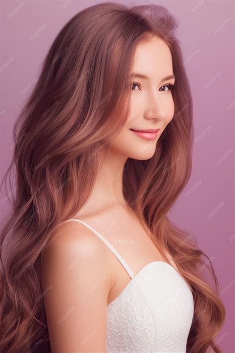premium ai image a woman with long brown hair and a pink dress