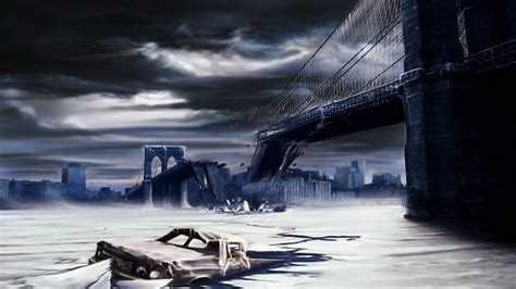 Artwork Apocalyptic Destruction City Brooklyn Bridge New York City