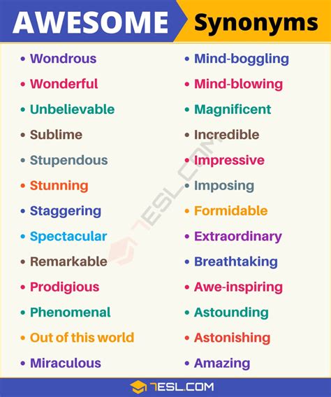 Another Word For Awesome List Of 90 Synonyms For Awesome 7esl