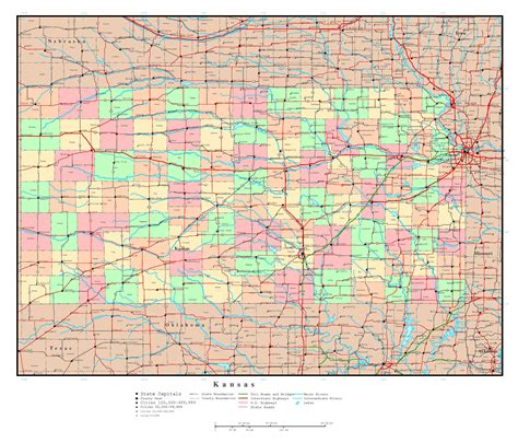 Large Detailed Administrative Map Of Kansas State With Roads Highways