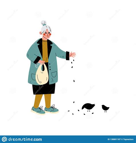 elderly man feeding birds vector illustration on white background cartoon vector