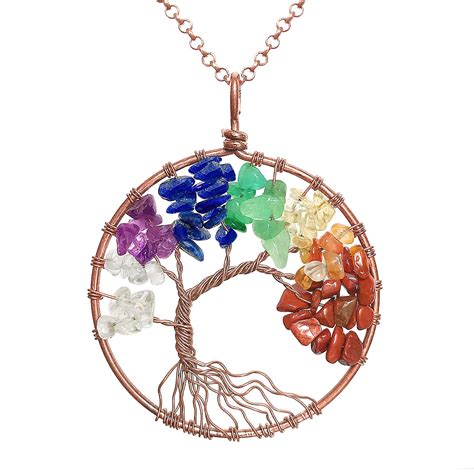 Uniki Tree of Life Pendant Amethyst Rose Crystal Necklace Gemstone Chakra Jewelry Christmas ...