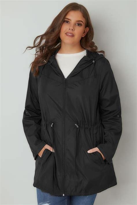 Black Pocket Parka Jacket With Hood Plus Size 16 To 36