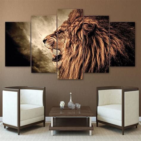 Lion Home Decor 5 Panel Canvas Art Lion Canvas Painting Lion Wall