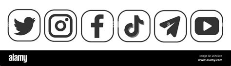 set of most popular social media logos white background facebook instagram twitter tiktok