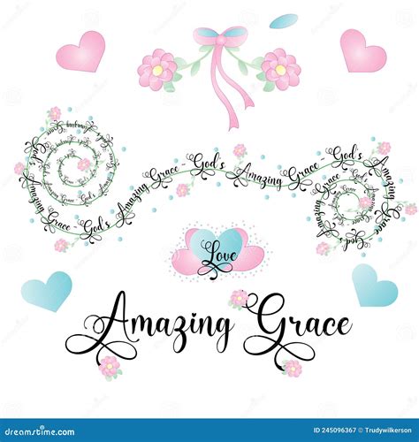 Assortment Of Christian Amazing Grace Graphics In Pinks And Blues Stock
