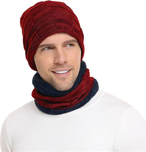 Morttic Mens Winter Beanie Hats Scarf Set Warm Knit Hats Skull Cap Neck