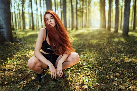 X Girl Forest Redhead K X Resolution HD K Wallpapers Images Backgrounds