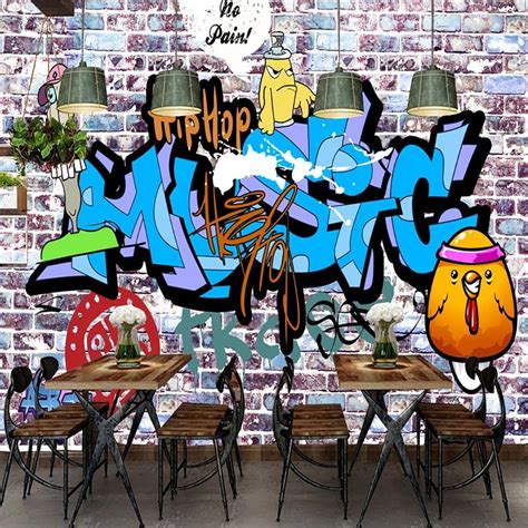 3d Wallpaper Retro Nostalgic Graffiti Brick Wall Murals Rock Bar Ktv
