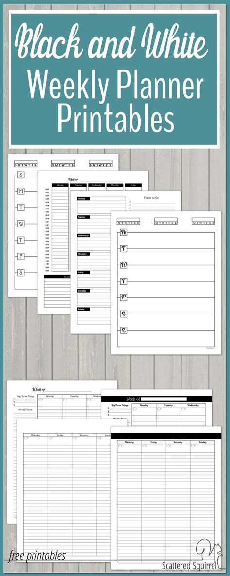 Free Black And White Weekly Planner Printables Planner Printables