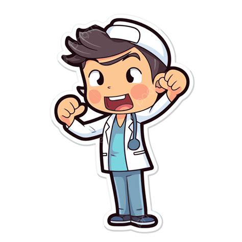 Doctor Cartoon Sticker With A Clenched Fist Clipart Vector Physical