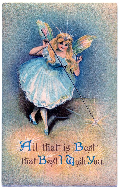 Vintage Image Pretty Fairy With Blue Dress The