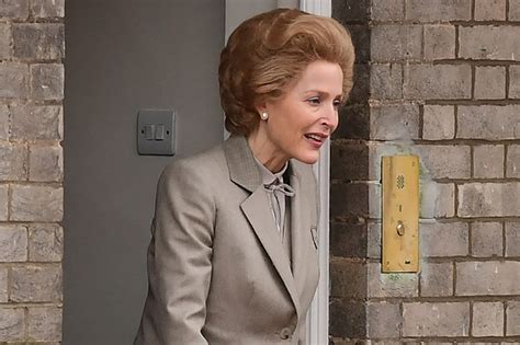 first look gillian anderson as margaret thatcher on the crown set