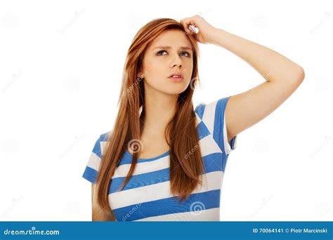 Pensive Teenage Woman Scratching Her Head Stock Image Image Of Confused Cute 70064141