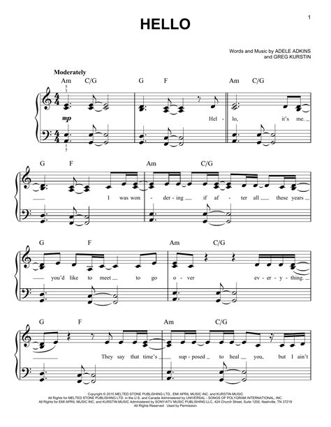 Hello sheet music by Adele (Easy Piano - 162059)