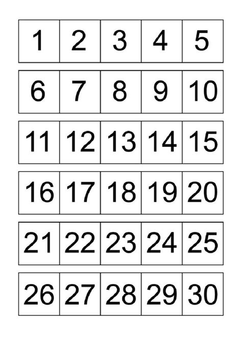 Numbers 1 30 For Kids Printable Calendar Numbers Free Printable