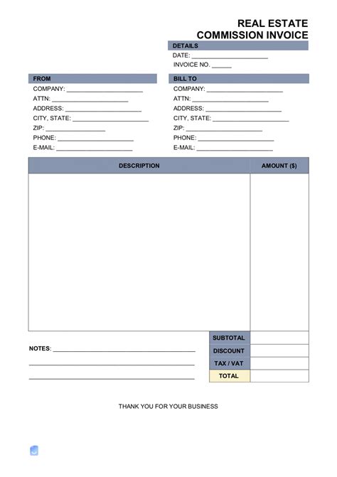 real estate commission invoice template