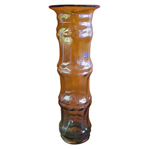 Vintage Blenko Emerald Green Teal Hand Blown Art Glass Cylindrical Vase 20” For Sale At 1stdibs