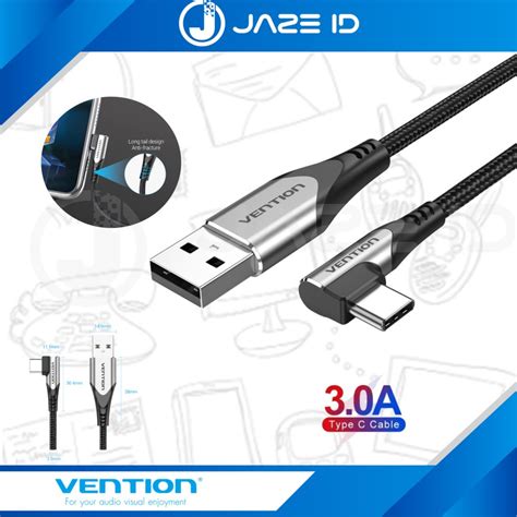 Jual Vention Kabel Data USB Braided Siku 90 Type C 3A Fast Charge 2M 3M