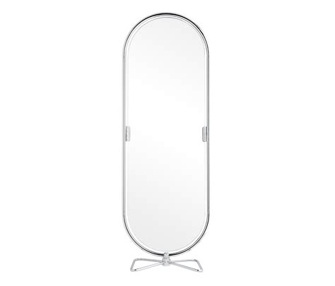 A Large White Mirror Sitting On Top Of A Metal Stand
