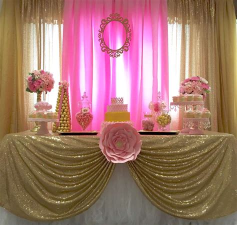 A pink, ruffled tulle table skirt will give the table an appearance such as that of a princess's dress. Little Princess Baby Shower Party Ideas | Photo 6 of 21 ...