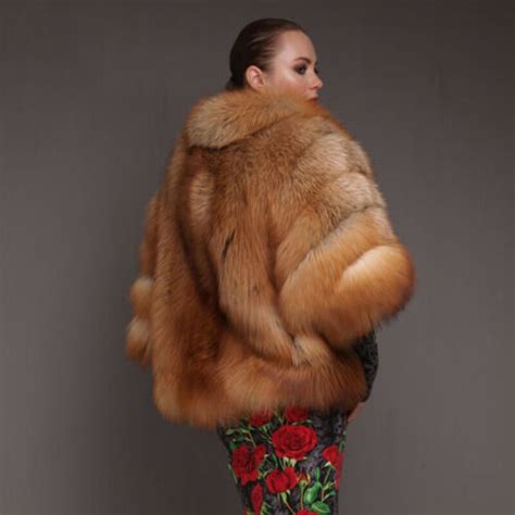 Women Real Red Fox Fur Coat Winter Vintage Whole Skin Warm Thick Overcoat Jacket EBay