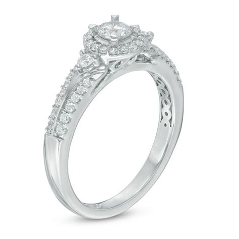 12 Ct Tw Diamond Frame Engagement Ring In 10k White Gold Round
