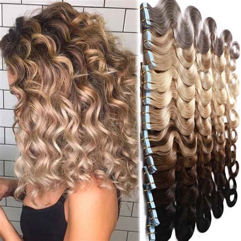 Balayage Full Head Thick Remy Tape In Human Hair Extensions Skin Weft