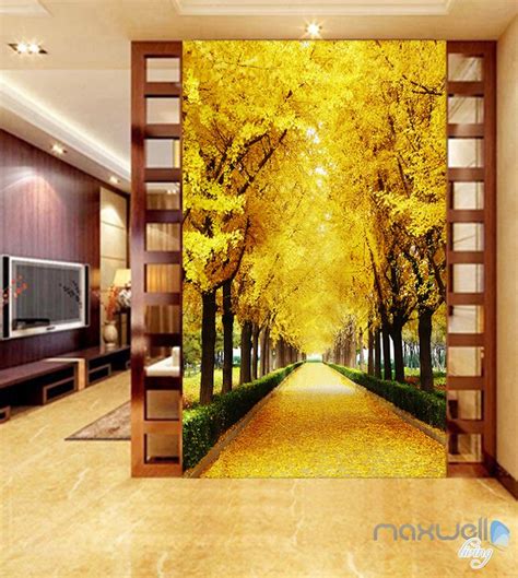 3d Autumn Tree Yellow Leaves Corridor Entrance Wall Mural