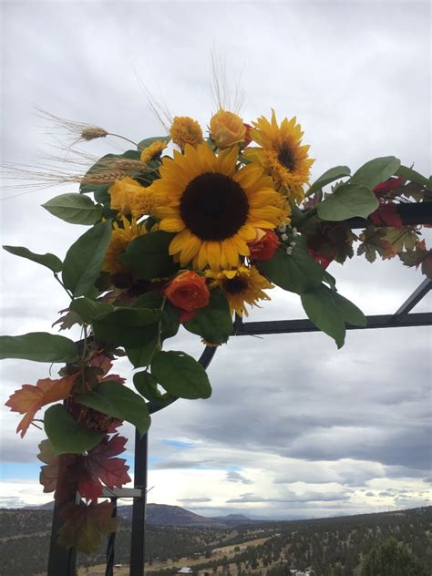 Amazing father daughter dance st jean wedding didn t see that coming rocking h ranch. Wedding arbor with sunflowers, dahlias, roses ...