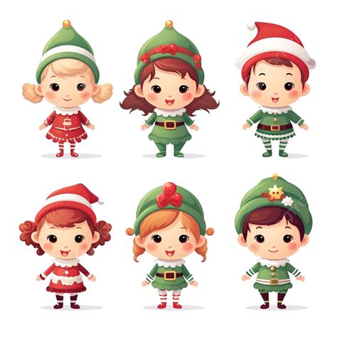 Christmas Elf Characters Xmas Santa Claus Little Helpers Cute Christmas Elves Mascots Vector Set