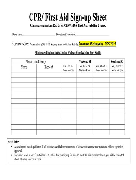 2015 2023 Form University Of North Florida Cprfirst Aid Sign Up Sheet