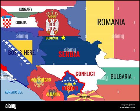 Illustration Of A Map Of Serbia Kosovo And Neighboring Countries With