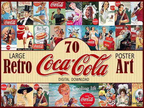 70 Large Retro Coca Cola Artposter Ad Clipart Print Antique Etsy