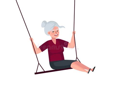 smiling swinging grandmother happy elderly female relaxing and riding on swing stock vector