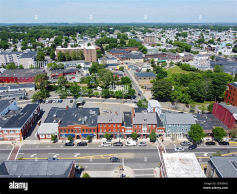 Aerial View Of Historic Commercial Buildings On Main Street In Downtown