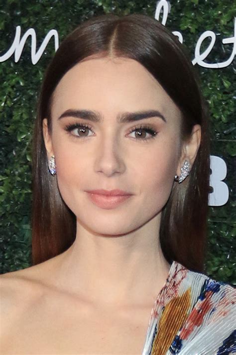 Lily Collins Straight Dark Brown Flat Ironed Hairstyle Steal Her Style