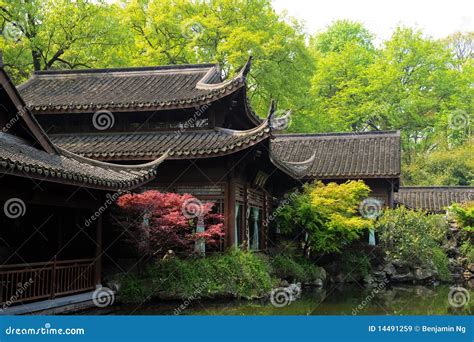Old Oriental Structures With Garden And Fish Pond Stock Image Image