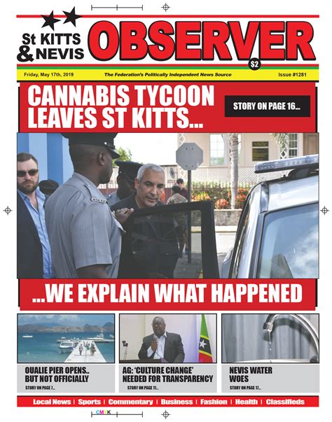 newspaper cover for 17th may 2019 the st kitts nevis observer