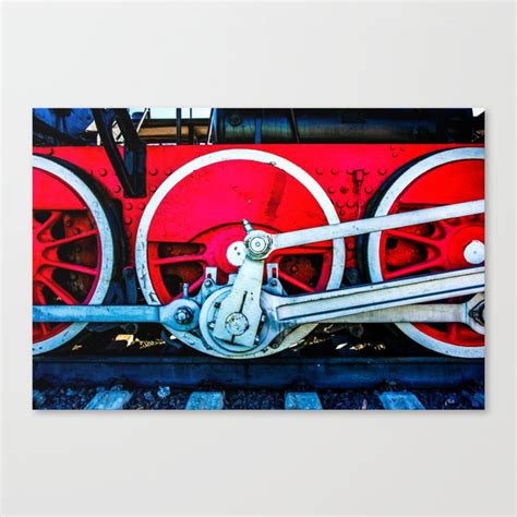 Red Wheels And White Rods Of A Vintage Steam Train Locomotive Canvas
