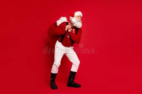 Full Length Body Size View Of White Haired Santa Carrying Tboxes