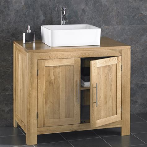 Alta 90cm Freestanding Solid Oak Double Door Cabinet Sink Bathroom