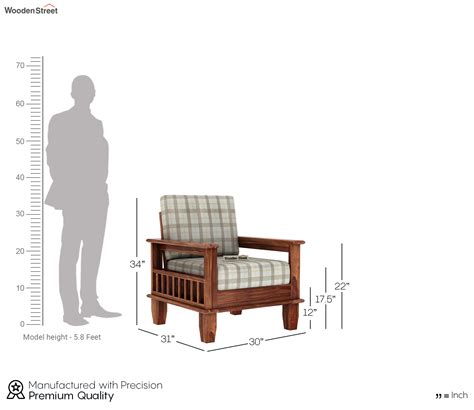 Buy Quartz Printed Fabric Wooden Sofa Chair Honey Cream Checkered At
