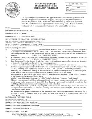 Fillable Online Excavation Permit Application City Of Woonsocket Fax