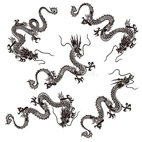 A Collection Of Materials Depicting Dragons In Japanese Style Stock