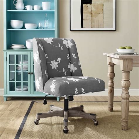Linon Draper Wood Upholstered Embroidered Office Chair In Gray Cymx1080
