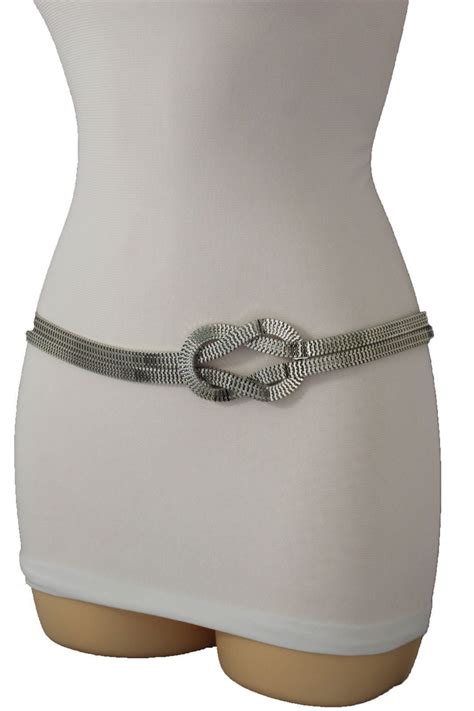 Fun Women Fashion Belt Silver Mesh Metal Hip Waist Knot Chain Skinny