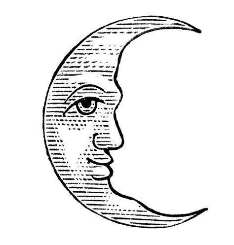Antique Clip Art Man In The Moon Crescent And Full The Graphics Fairy