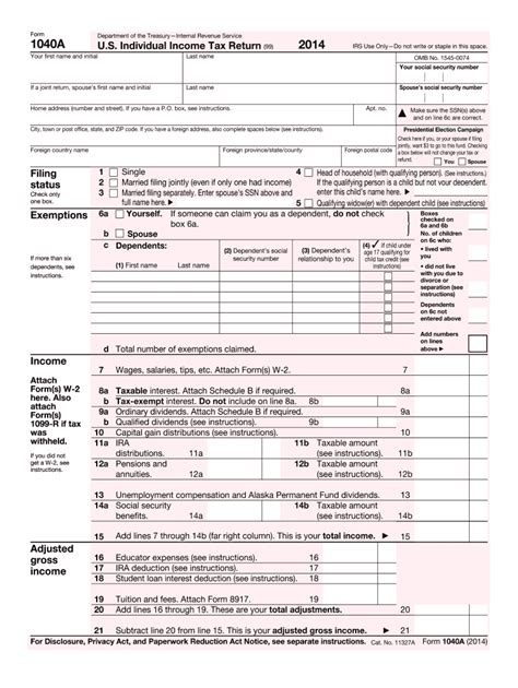 Irs 1040 A 2014 Fill And Sign Printable Template Online Us Legal Forms